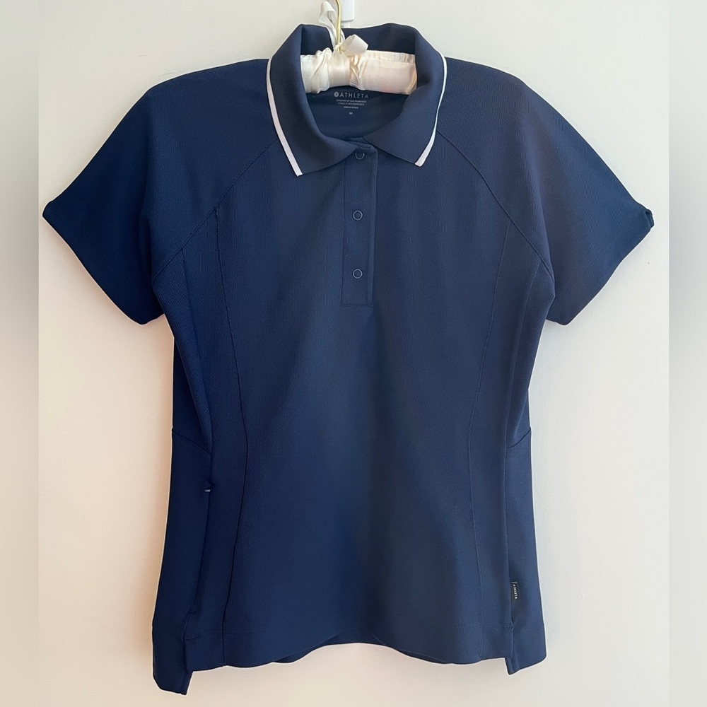 ATHLETA Everyday Polo Snap Closure Side Zipper Pocket Golf Pickleball Athleisure